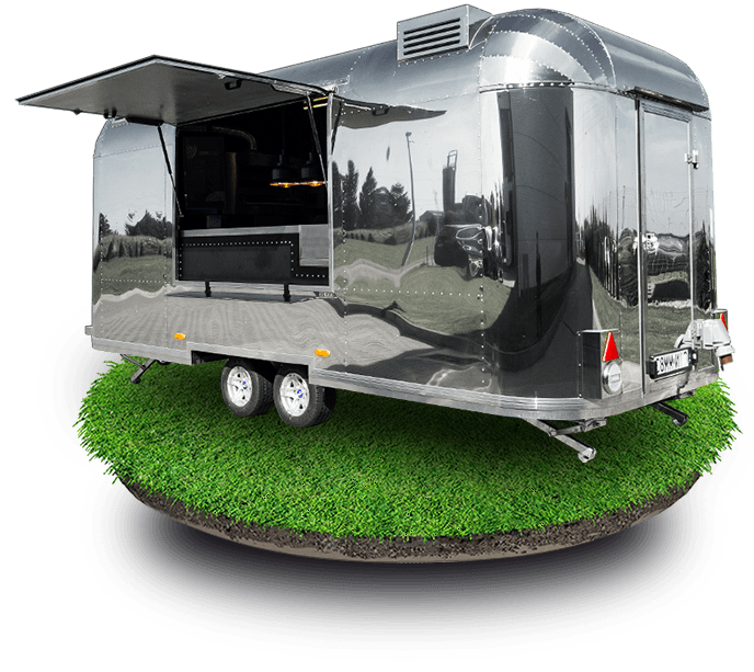 Manufacturer of food trailers - Food Truck Platinum as airstream on a patch of grass